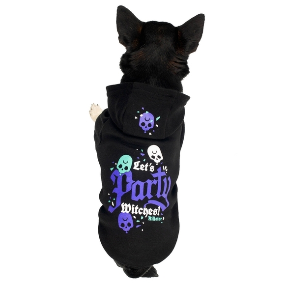 Killstar “Let’s Party Witches” Pet Hoodie–Black Jersey Cotton w/ Purple Graphic - Picture 5 of 12